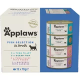 Applaws 10 + 2 gratis! mokra mačja hrana 12 x 70 g - Ribji miks v bujonu (4 vrste) Adult