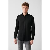 Avva men's black easy-to-iron buttoned collar textured knitted slim fit slim fit shirt Cene