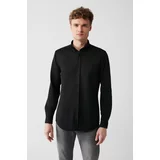 Avva Men's Black Easy-to-Iron Buttoned Collar Textured Knitted Slim Fit Slim Fit Shirt