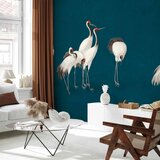  Foto tapeta - Evening by the pond - a group of cranes drawn in dry pastel on a dark turquoise background 500x350 Premium | shoptok.hr
