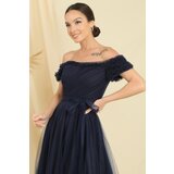 By Saygı Frilly Belted Collar And Sleeves Lined Long Tulle Dress | Shoptok.si