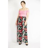 Şans Women's Colorful Plus Size Woven Viscose Fabric Patterned Trousers with Elastic Waist. Cene