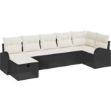  Set od 7 dijelova vrtnog kauča s jastučićima crni Poli ratan | shoptok.hr