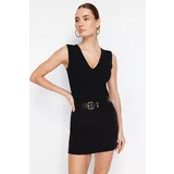 Trendyol Black V Neck Snap Knitted Bodysuit
