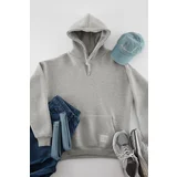 Trendyol Gray Men's Plus Size Basic Comfortable Hoodie with Labeled Fleece Inside Cotton Sweatshirt.