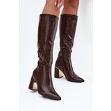 Boto Women's High Heel Boots with Gold Element Chocolate Alessine | ePonuda.com