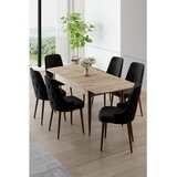 Hanah home trpezarijski set Nola, sto na razvlačenje i 6 stolica, ploča u dekoru travertina, braon noge, crna tkanina Babyface | Eponuda.com
