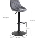  Set 2 barske stolice podesiva visina naslon baršun metalni okvir tamnosive | shoptok.hr