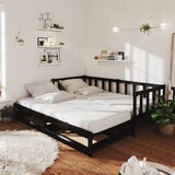 vidaXL Izvlečna dnevna postelja 2x(90x200) cm črna trdna borovina | Shoptok.si