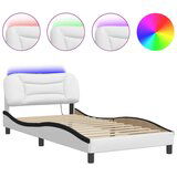 Maison Chic Posteljni okvir - Enojna postelja - Postelja za odrasle z LED lučkami belo črn 100x200 cm umetno usnje, (21697219) Cene