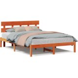 vidaXL Posteljni okvir z vzglavjem Vosek rjav 140x200 cm Trd les bor | Shoptok.si