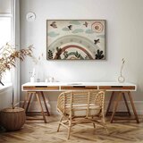  Slika - Rainbow and Sun Above - Birds in Subdued Colors Flying Among Clouds Above a Rainbow and Various Plants on a Light Backgr | shoptok.hr