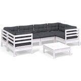 The Living Store Vrtna sedežna garnitura 7-delna z blazinami bela borovina - Vrtna Sedežna Garnitura, (21461634) | Shoptok.si