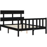  Kreveta s uzglavljem crni 140 x 190 cm od masivnog drva | shoptok.hr