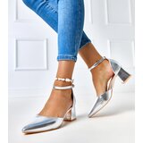 Gemre Silver block heel ankle strap shoes Keris | shoptok.hr