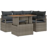 vidaXL Set od 5 dijelova vrtne sofe s jastučićima - Sivi poli ratan, 2-sjedala vrtna sofa s prostorom za pohranu i jastučićima - Sivi poli ratan Cijene
