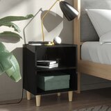vidaXL Noćni ormarić s drvenim nogama visoki sjaj crni 40x30x50cm Cijene