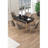 Hanah home trpezarijski set Pale, sto na razvlačenje i 6 stolica, ploča u dekoru crnog mermera, zlatne noge, kapućino tkanina Babyface | Eponuda.com