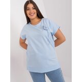Fashion Hunters Light blue blouse plus size with decorative application Cene