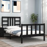 The Living Store Posteljni okvir z vzglavjem črn 90x190 cm trden les - Posteljni Okvir, (21532120) | Shoptok.si
