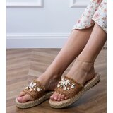 Gemre Brown woven espadrille slides with walrus shells | shoptok.hr