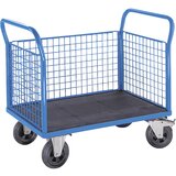 eurokraft pro ploski voziček, z mrežasto stransko stranico, 2 mrežastima čelnima stranicama, dxš 1050 x 700 mm, kolesa z zračnicami | Shoptok.si