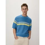 Reserved pleten pulover iz strukturiranega džersija - modra