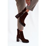VINCEZA Ankle boots made of genuine suede on a heel with a buckle Cene