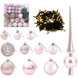  Umjetno božićno drvce s kuglicama 210 cm 300 LED lampica - Zelena 210 cm s LED-ima i ružičastim lopticama | shoptok.hr