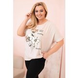Kesi Włoski Plus Size women's blouse made of viscose with floral print and inscription beige | Shoptok.si