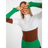 Fashion Hunters Ecru-green fitted basic ribbed turtleneck blouse Cene
