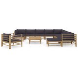 The Living Store Vrtna sedežna garnitura temno sive blazine 12-delna bambus - Vrtna Počivalna Garnitura, (21422513) | Shoptok.si