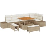 vidaXL 9-delni set vrtne sofe z blazinami Bež Poli Ratan Acacia, 2-sedežna vrtna sofa z blazinami Bež Poli Ratan, 3-delni set vrtne jedilne mize z blazinami Bež Poli Ratan Acacia | Shoptok.si