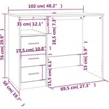 vidaXL Pisalna miza s predali dimljen hrast 102x50x76cm inženirski les | Shoptok.si