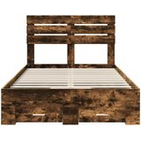  Krevetna konstrukcija s ladicama Dimljeni hrast 120 x 200 cm Smeđa 206 x 123 x 100 cm | shoptok.hr