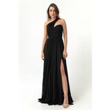 Lafaba Women's Black One-Shoulder Slit Long Evening Dress Cene