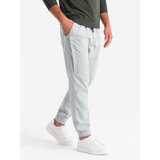 Ombre Men's knit joggers with pleats - light grey | Shoptok.si