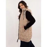 Fashion Hunters Beige long quilted vest with zipper