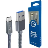 kabl usb tip c muški na tip a muški 1.2M 3A, pvc tamno sivi pleteni
