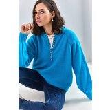 Bianco Lucci Women's Button Down Turtleneck Knitwear Sweater Cene