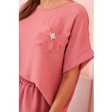 Kesi Włoski Women's viscose set with decorative flower and wide trousers - dark pink | shoptok.hr