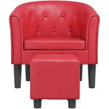  Zaobljena fotelja od umjetne kože s tabureom crvena | shoptok.hr
