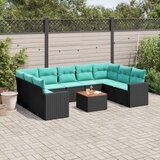  Vrtna garnitura - 10-dijelni set vrtnih sofa od poliratana s jastucima crni - Crna 2x corner+5x centre+2x sofa+1x garden+11x bac | shoptok.hr