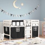 vidaXL Dječji krevet na kat i zavjese crno-bijeli 80 x 200 cm borovina | shoptok.hr