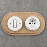  Elhard - Keramički retro prekidač br. 1 i utičnica 230V sa ramom bela/drvo | Eponuda.com