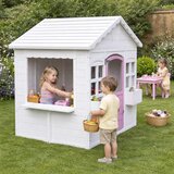 Kinder Home Dečija drvena kućica za igru – Baštenska kućica sa prozorima i saksijama, bela | Eponuda.com