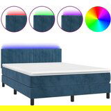 vidaXL Krevet box spring s madracem LED tamnoplavi 140x190 cm baršun | shoptok.hr
