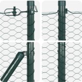 vidaXL heksagonalna ograja zelena 1x10 m jeklo, ograjni stebri s podnožjem 7 kos Ø32mm 110cm pocinkano jeklo | Shoptok.si