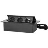 produžni kabel sa 3 Schuko ugradbena utičnice, Crni