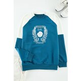 Trendyol Navy Blue Oversize/Wide Cut Raglan Sleeve Color Block Printed Cotton Sweatshirt | Shoptok.si